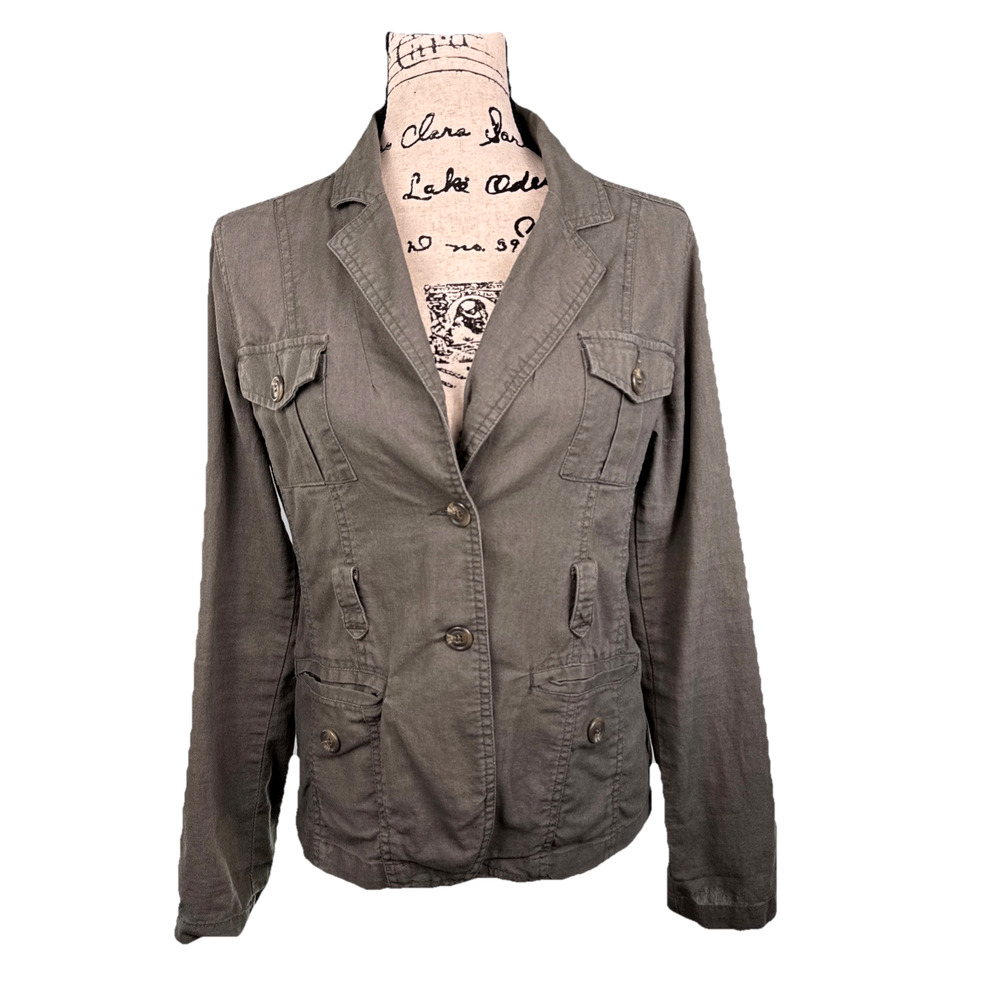 Vtg Wet Seal Jacket Linen Blend Sz M Roll Tab Sleeve Y2K Military Grunge Punk
